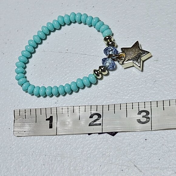 Elegant Blue Beaded Gold Tone Star Charm Stretch Bracelet Fashion Jewelry Women - Picture 3 of 3